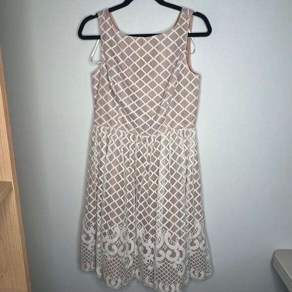 Eliza J Cream White Lace Lattice A-Line Dress Size 8 - Picture 2 of 8